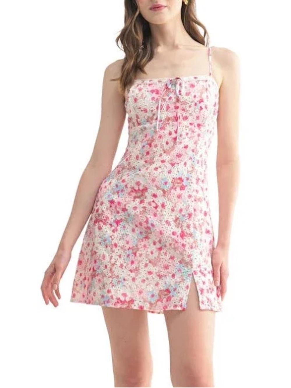 All in Favor Women's Floral Eyelet Cotton Blend Mini Dress - NWT - Large